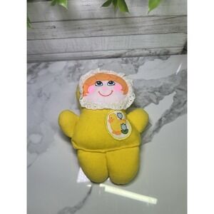 Vintage Playskool Baby Rattle Plush Doll Lovey‎ 6" 1978 Girl Yellow Duck
